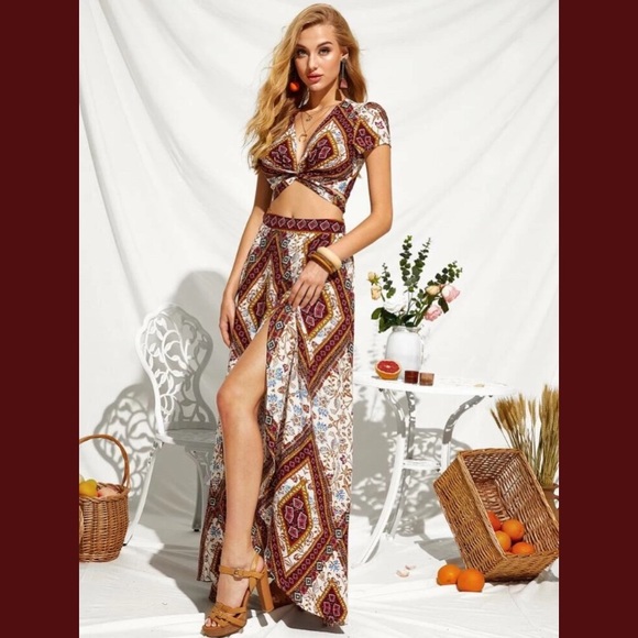 🆕Sexy Bohemian Gypsy Maxi Split Spring Skirt Set - Picture 3 of 8